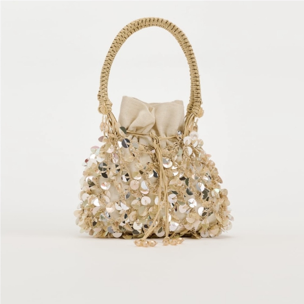 Zara Beaded/Sequin Mini Bucket Bag